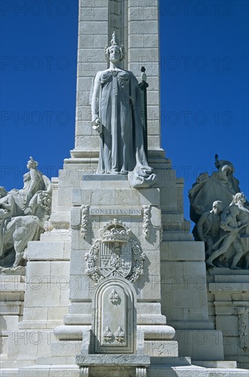 SPAIN, Andalucia, Cadiz, "Cadiz Parliament, Plaza de Espana, monument dedicated to Cortes of Cadiz of 1812."