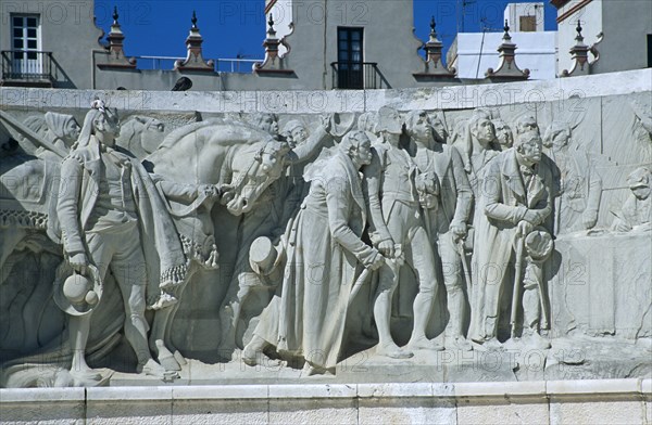 SPAIN, Andalucia, Cadiz, "Cadiz Parliament, Plaza de Espana, Section of Monument dedicated to Cortes of Cadiz of 1812."