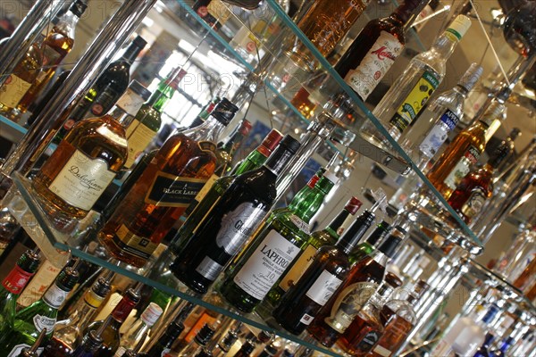 DRINKS, Alcohol, Spirits, Display of various spirits and liquors