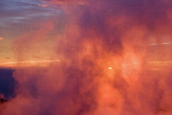 GREECE, Macedonia, Pieria, Olympus.  Sunrise from the highest peak of Mount Olympus called Mytikas.