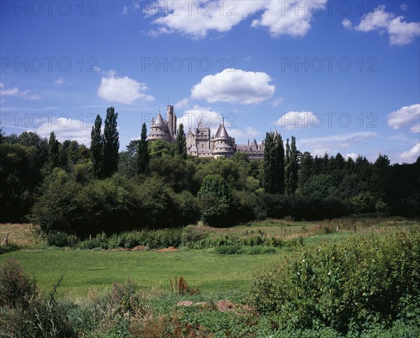 FRANCE, Picardie, Oise, "Chateau de Pierrefonds, dating from 14th C.  Restored  by Viollet-le-Duc from 1857 on the orders of Napoleon III.  Used as set for BBC Merlin series."