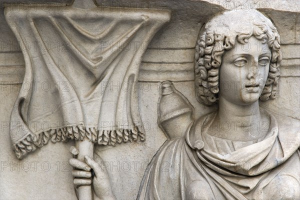 ITALY, Lazio, Rome, Capitoline Museum Palazzo Dei Conservatore courtyard detail of a relief from the Temple of Hadrian