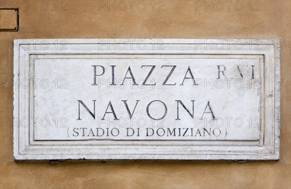 ITALY, Lazio, Rome, Wall street sign for Piazza Navona once the Stadium of Domitian