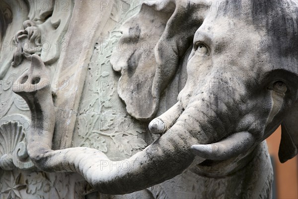 ITALY, Lazio, Rome, Bernini's marble elephant in the Obelisk of Santa Maria sopra Minerva in the Piazza della Minerva