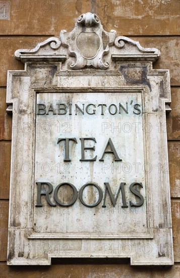 ITALY, Lazio, Rome, The wall sign for Babington's Tea Rooms the 19th Century establishment serving English food for homesick exiles in Piazza di Spagna at the foot of the Spanish Steps