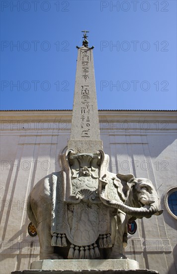 ITALY, Lazio, Rome, Bernini marble elephant in the Obelisk of Santa Maria sopra Minerva in the Piazza della Minerva