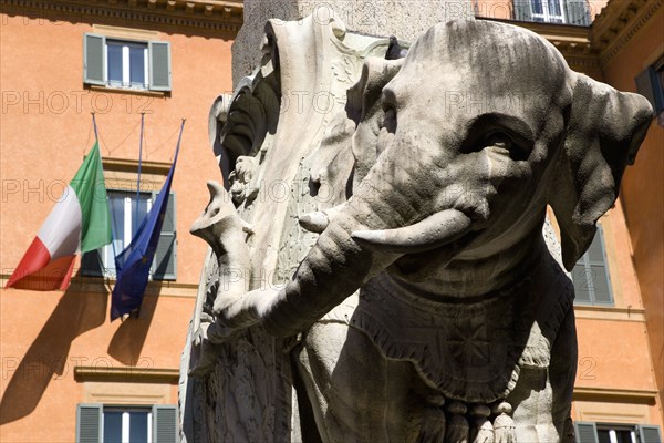 ITALY, Lazio, Rome, Bernini marble elephant in the Obelisk of Santa Maria sopra Minerva in the Piazza della Minerva