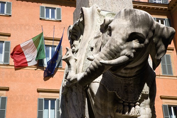 ITALY, Lazio, Rome, Bernini marble elephant in the Obelisk of Santa Maria sopra Minerva in the Piazza della Minerva