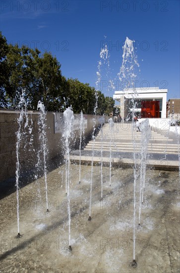 ITALY, Lazio, Rome, Lazio Fountains in front of the Ara Pacis The Altar of Peace a monument from 13 BC celebrating the peace created in the Mediteranean by Emperor Augustus after his victorious campaigns in Gaul and Spain