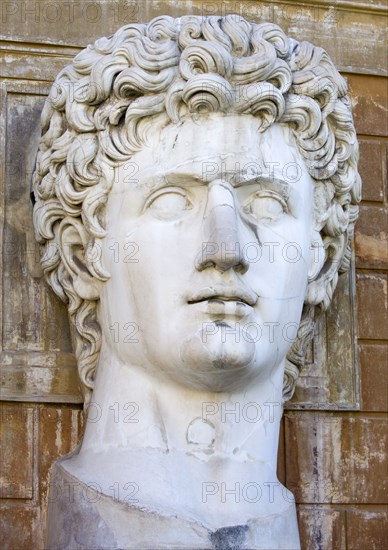 ITALY, Lazio, Rome, Vatican City Museums A large bust of Caesar Augustus in the Courtyard of the Belvedere Palace