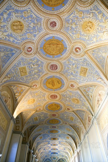 ITALY, Lazio, Rome, Vatican City Museums The highly decorated ceiling of the Room of The Busts in the Belvedere Palace