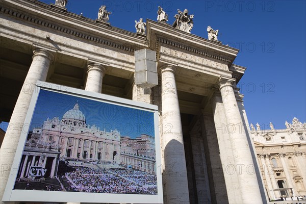 ITALY, Lazio, Rome, Vatican City A giant  video television screen in Piazza San Pietro in front of the basilica of Saint Peter showing the whole square during an audience by Pope Benedict XVI