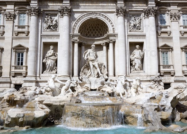 ITALY, Lazio, Rome, The Trevi Fountain in Piazza di Trevi designed by Nicola Salvi with the central figure of the sea god Neptune