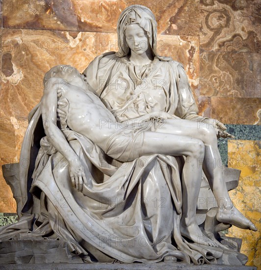 ITALY, Lazio, Rome, Vatican City The 1499 Renaissance Pieta by Michelangelo in St Peter's Basilica depicting the body of Jesus in the arms of his mother Mary after the crucifixion