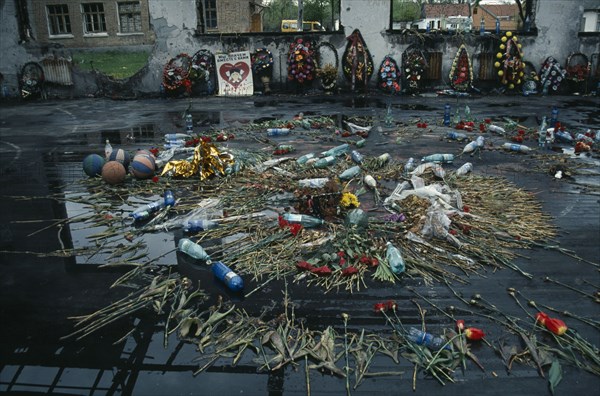 RUSSIA, South, Beslan, "Tributes left in school destroyed during 2004 siege by Chechen rebels demanding an end to the Chechen War, in which hundreds died, the majority  children."