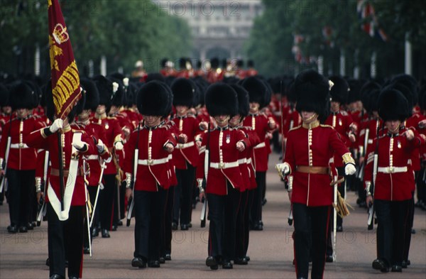 ENGLAND, London, Guards in the Mall returning from Trooping the Colour