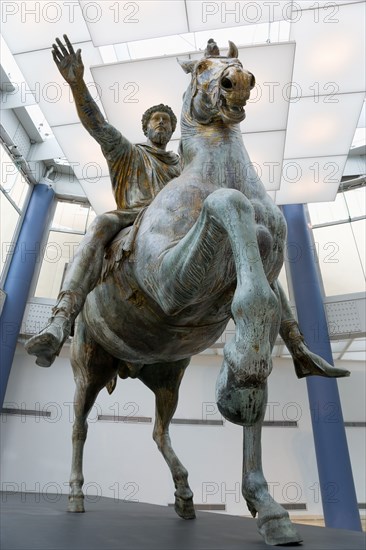 ITALY, Lazio, Rome, The Palazzo dei Conservatori part of the Capitoline Museum with the gilded bronze equestrian statue of Marcus Aurelius