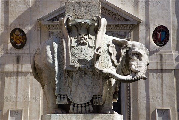 ITALY, Lazio, Rome, The marble Elephant of the Obelisk of Santa Maria sopra Minerva by Bernini outside the church of Santa Maria sopra Minerva
