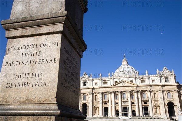 ITALY, Lazio, Rome, Vatican City The facade of the Basilica of St Peter with the base of the obelisk on the left