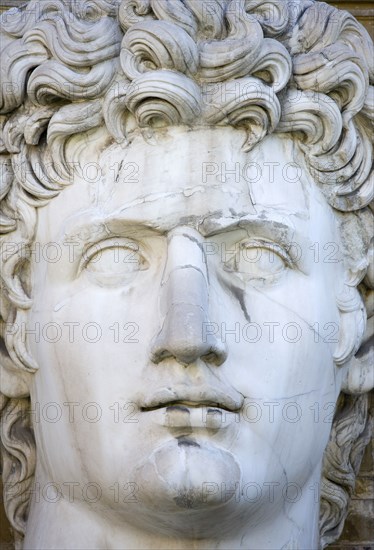 ITALY, Lazio, Rome, Vatican City Museum Head and face detail of the marble statue of Caesar Augustus in the Cortile della Pigna