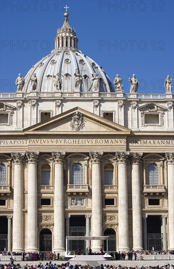 ITALY, Lazio, Rome, Vatican City Pope Benedict XVI Joseph Alois Radzinger seated under a canopy in St Peter's Square for the wednesday Papal Audience in front of the Basilica