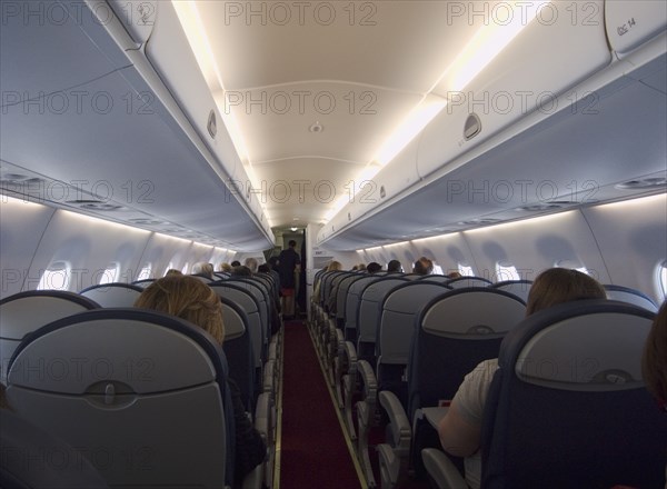 TRANSPORT, Air, Inflight, Interior of Embraer passenger jet in flght.