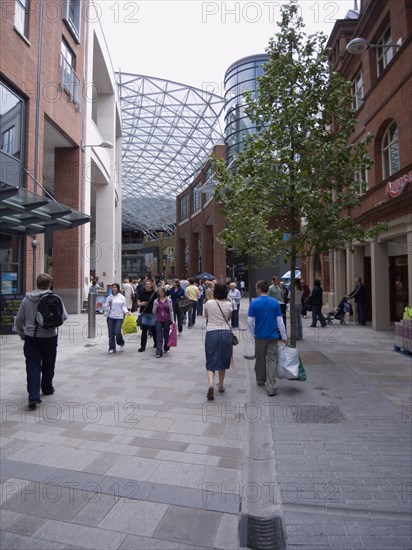 IRELAND, North, Belfast, Entrance to Victoria Square shopping mall from Corn Market and William Street.