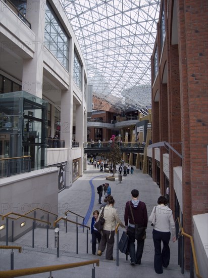 IRELAND, North, Belfast, Entrance to Victoria Square shopping mall from Corn Market and William Street.