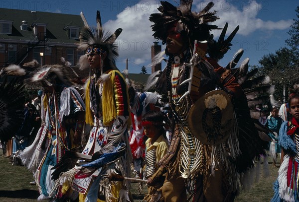 CANADA, Alberta, Edmonton, Blackfoot and Hobema Native American Indians wearing tribal dress at Pow Wow outside Edmonton.