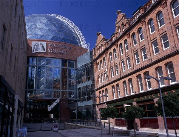 IRELAND, North, Belfast, "Victoria Square shopping centre, glass domed entrance and surrounding buildings."