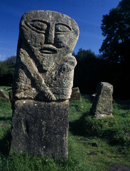 IRELAND, North, County Fermanagh, Lough Erne. Boa Island.  Carved stone pagan figure.