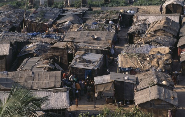 BANGLADESH, Dhaka, View over slum dwellings near the Sonargoan Hotel.