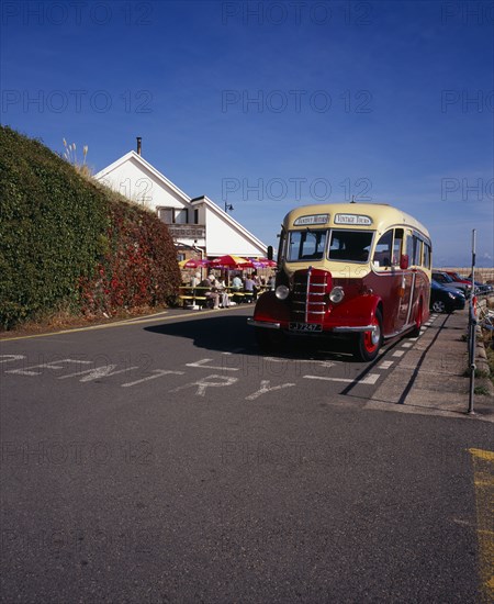 UNITED KINGDOM, Channel Islands, Jersey, A 1950’s Bedford Bus used to carry visitors around the Island at St Catherine