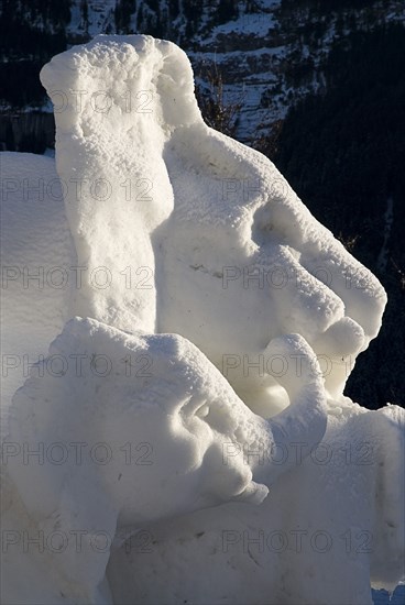 SWITZERLAND, Bernese Oberland, Grindelwald, World Snow Festival Ice Sculpture depicting elephants. Great Britain entry