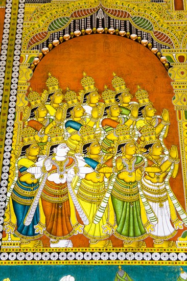 INDIA, Tamil Nadu, Madurai, "Colourful painting on a wall, Meenakshi Temple"