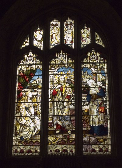 ENGLAND, West Sussex, Shoreham-by-Sea, Stained glass window in the Norman church of St Mary de Haura.