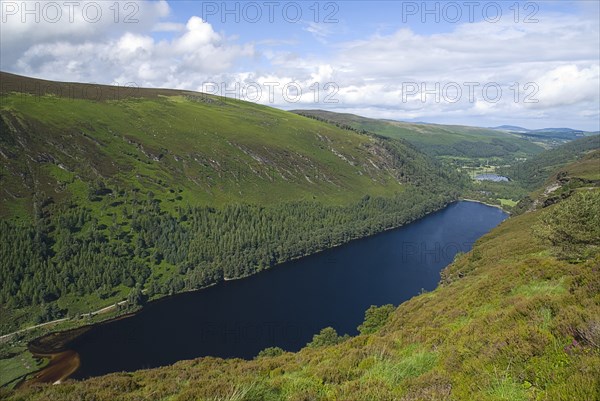 20093567 IRELAND Wicklow Glendalough View east from the Spink Wak on summit of hills above Glendalough