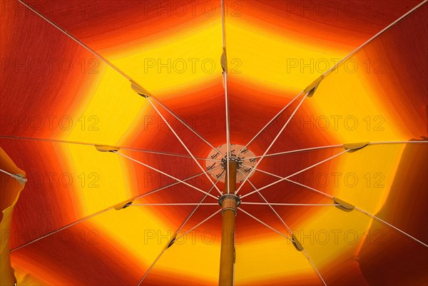 20093629 ITALY Campania Positano Detail of a beach umbrella on Spiaggia Grande. The towns main beach