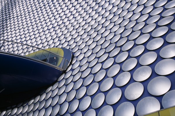 ENGLAND, West Midlands, Birmingham, Selfridges Store at The Bullring Shopping Centre. Exterior detail of the spun aluminium discs.