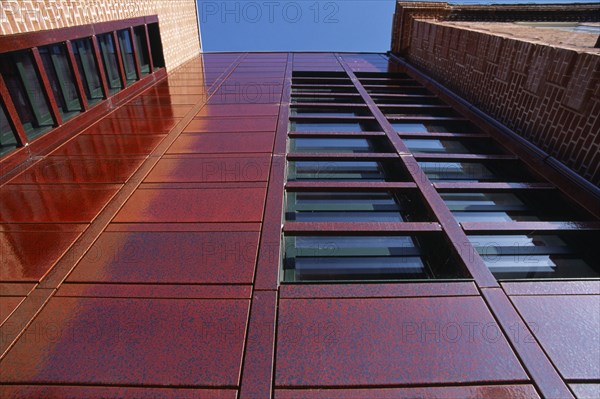 ENGLAND, West Sussex, Chichester, Pallant House Gallery. Angled part view looking up at the exterior of the modern gallery extension