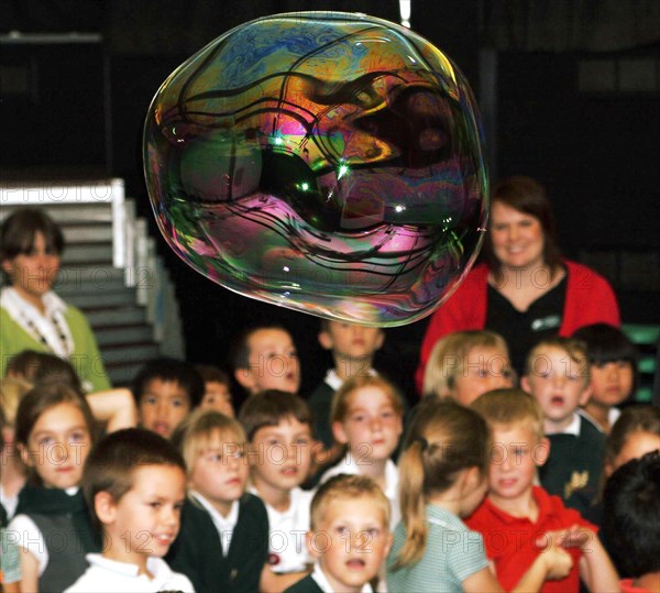 CHILDREN, Education, Science, Primary school children facinated by the bubbles at the Bubble Show staged by the Science Museum as part of science day.