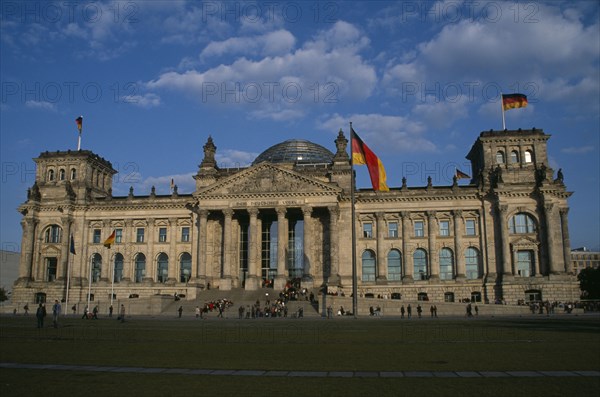 GERMANY, Berlin, The Reichstag  seat of the German Parliament   exterior designed by Paul Wallot 1884-1894 with glass dome by Sir Norman Foster added during later reconstruction.