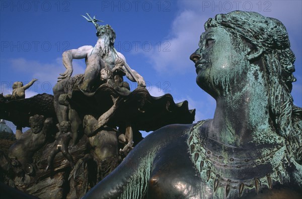 GERMANY, Berlin, Detail of Neptunebrunnen fountain by Reinhold Begas 1891  depicting Neptune at centre with four female figures representing the major German rivers.