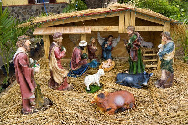 RELIGION, Festivals, Christmas, Outdoor Nativity scene beside the road at Christmas on Canouan Island in The Grenadines