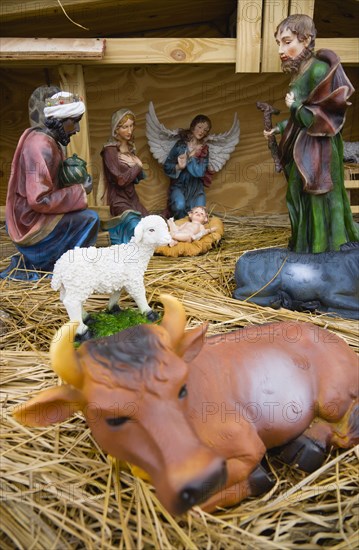 RELIGION, Festivals, Christmas, Outdoor Nativity scene beside the road at Christmas on Canouan Island in The Grenadines