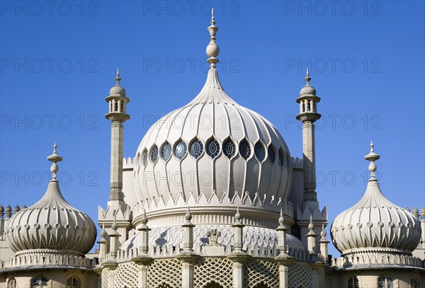 ENGLAND, East Sussex, Brighton, The onion shaped domes of the 19th Century Pavilion designed in the Indo- Saracenic style by John Nash commissioned by George Prince of Wales later to become King George IV