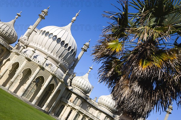 ENGLAND, East Sussex, Brighton, The onion shaped domes of the 19th Century Pavilion designed in the Indo- Saracenic style by John Nash commissioned by George Prince of Wales later to become King George IV.