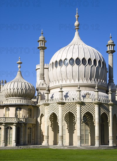 ENGLAND, East Sussex, Brighton, The onion shaped domes of the 19th Century Pavilion designed in the Indo- Saracenic style by John Nash commissioned by George Prince of Wales later to become King George IV.