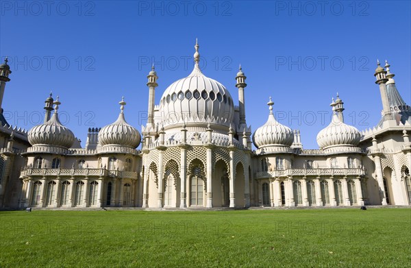 ENGLAND, East Sussex, Brighton, The onion shaped domes of the 19th Century Pavilion designed in the Indo- Saracenic style by John Nash commissioned by George Prince of Wales later to become King George IV.