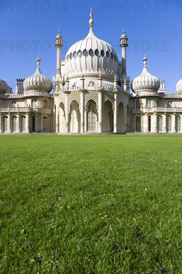 ENGLAND, East Sussex, Brighton, The onion shaped domes of the 19th Century Pavilion designed in the Indo- Saracenic style by John Nash commissioned by George Prince of Wales later to become King George IV.